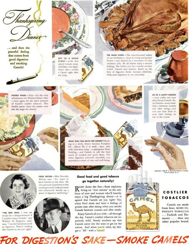 Camel Cigarettes Cure Digestion Advertisement for Thanksgiving
