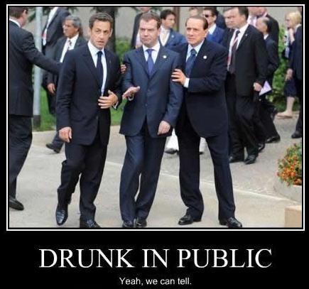 French President Sarkozy Italian President Berlusconi and Russian PM Medvedev Drunk In Public