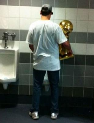 Mark Cuban At Urinal With NBA Championship Trophy