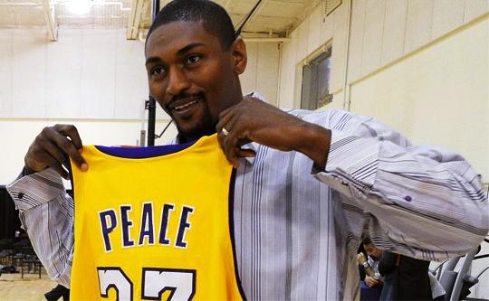 Ron Artest with Metta World Peace Jersey