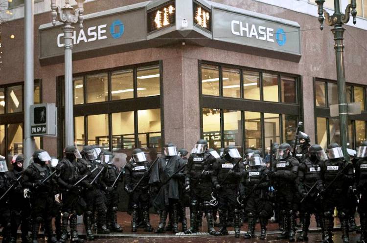 Welcome To America - Police Protect Chase Bank Photograph