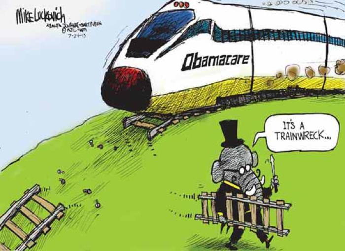 2013 Political Cartoons Obamacare Trainwreck