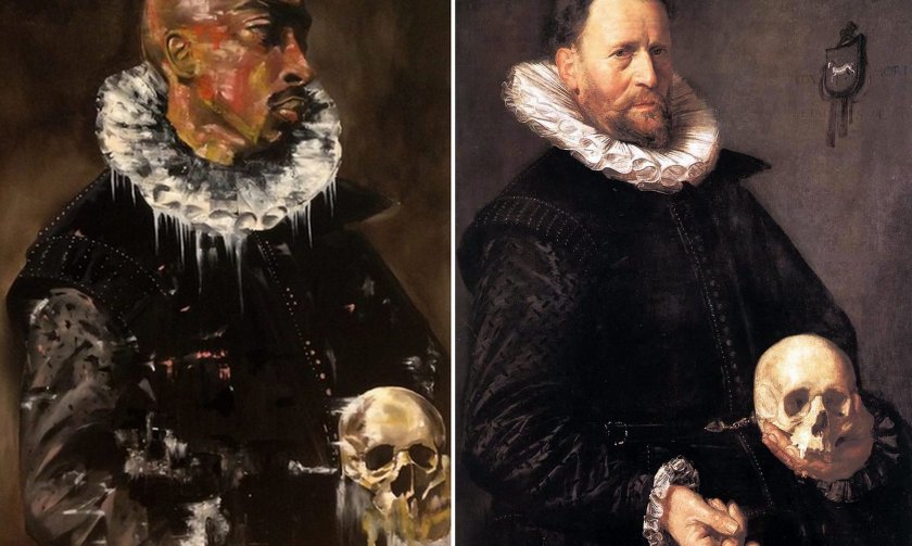 Tupac Portrait Of Man Holding Skull