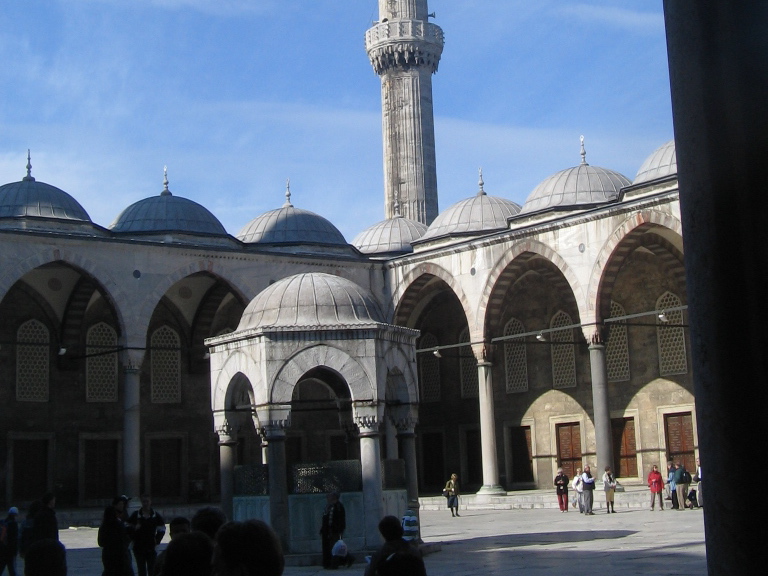 Entering the pretty Blue Mosque