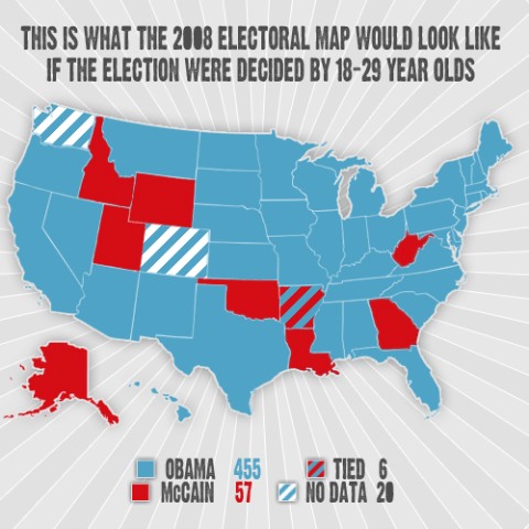 2008 Election Map By 18 To 29 Year Old Voters