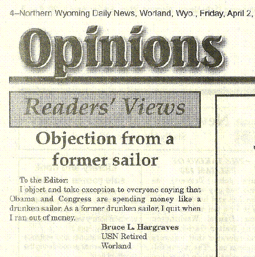 Drunken Sailor Voices Opinion In Newspaper