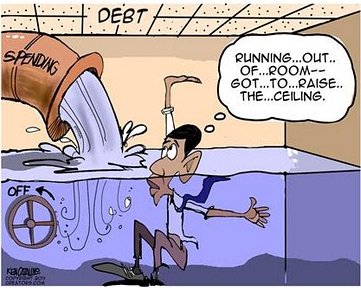 debt-ceiling-obama-drowning-political-cartoon Barack Obama Drowning In Debt Cartoon